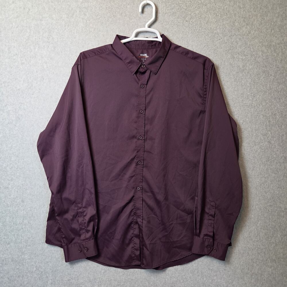 Mix & NY Performance Slim Fit Purple LS Button Up Dress Shirt Men's XXL Stretch